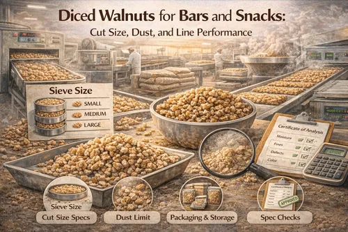 Diced Walnuts for Bars and Snacks: Cut Size, Dust, and Line Performance - Walnut Industrial Applications — Atlas Global Trading Co.