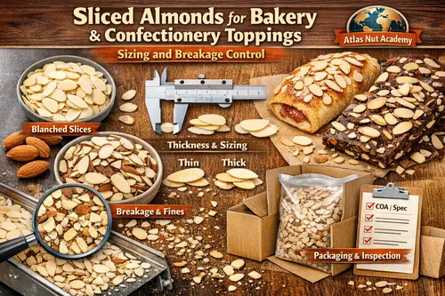 Sliced Almonds for Bakery & Confectionery Toppings: Sizing and Breakage Control - Almond Industrial Applications — Atlas Global Trading Co.